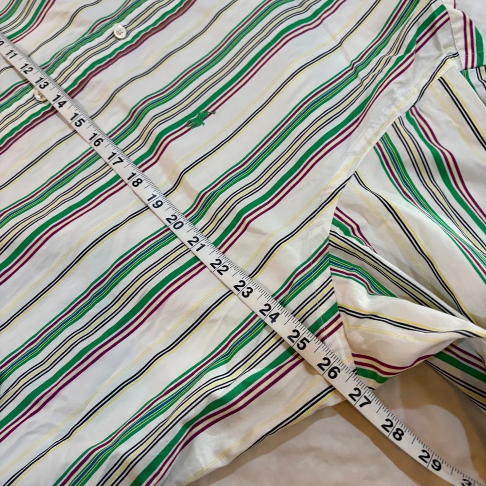 Ralph Lauren Custom Fit Striped Button Down Shirt 18 XXL Green Purple‎ White